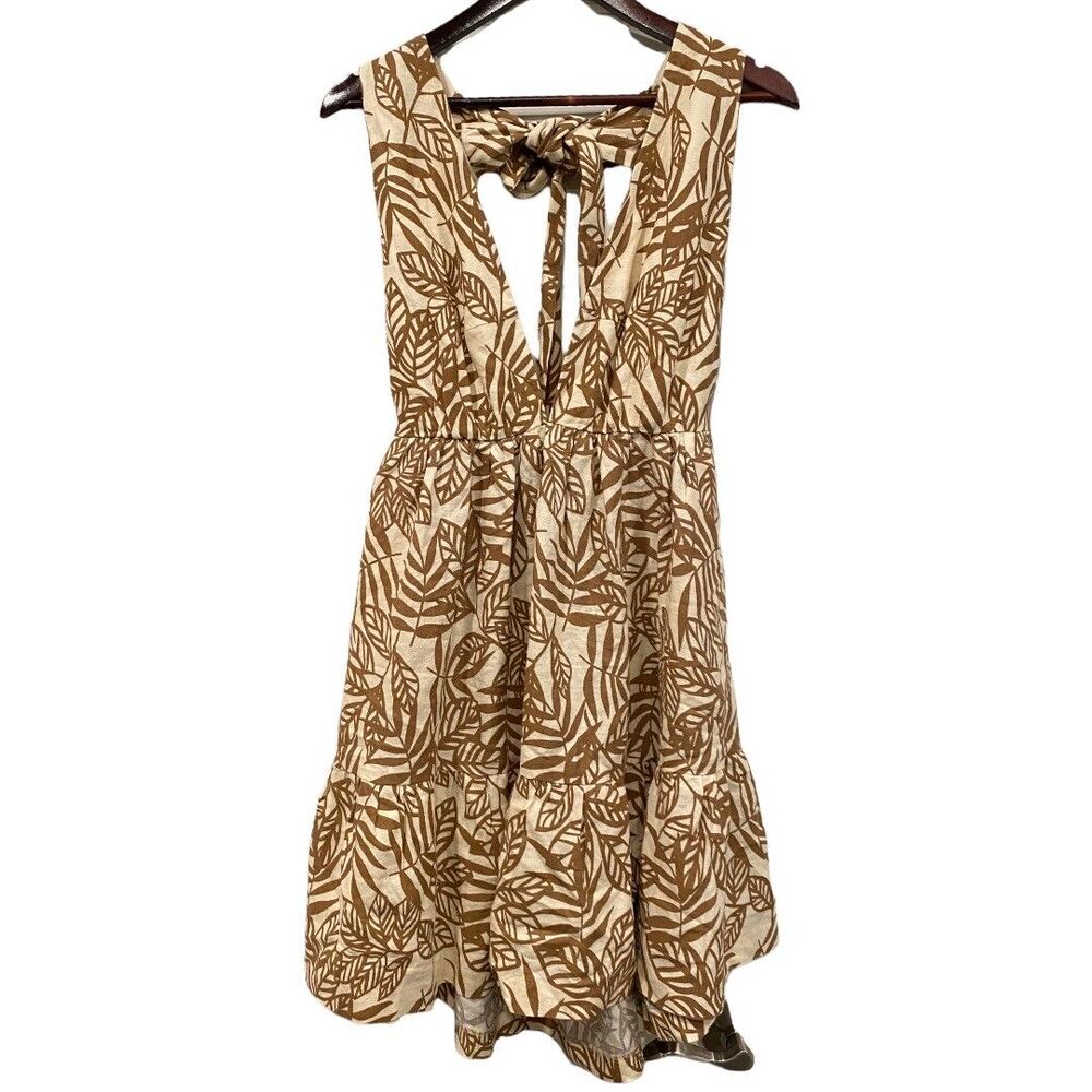NEW House of Harlow 1960 Linen Tropical Leaves Print Mini Dress Sz M